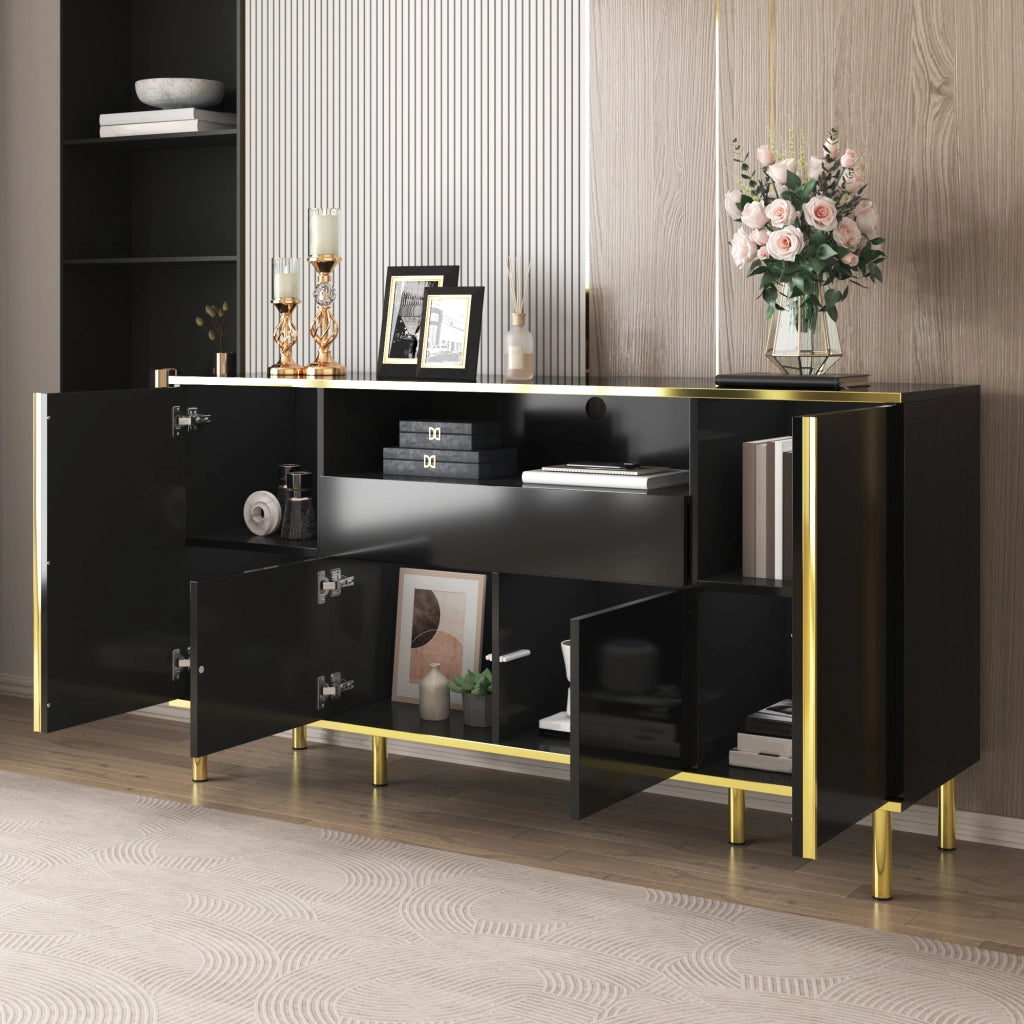Sideboard nero lucido con 1 cassetto, 150x40x80 cm