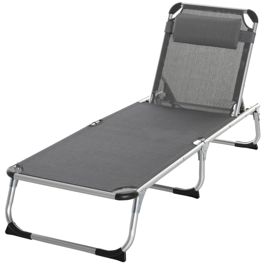 Sdraio Pieghevole con Poggiatesta e Schienale Regolabile in Alluminio 60x165x76cm Grigio