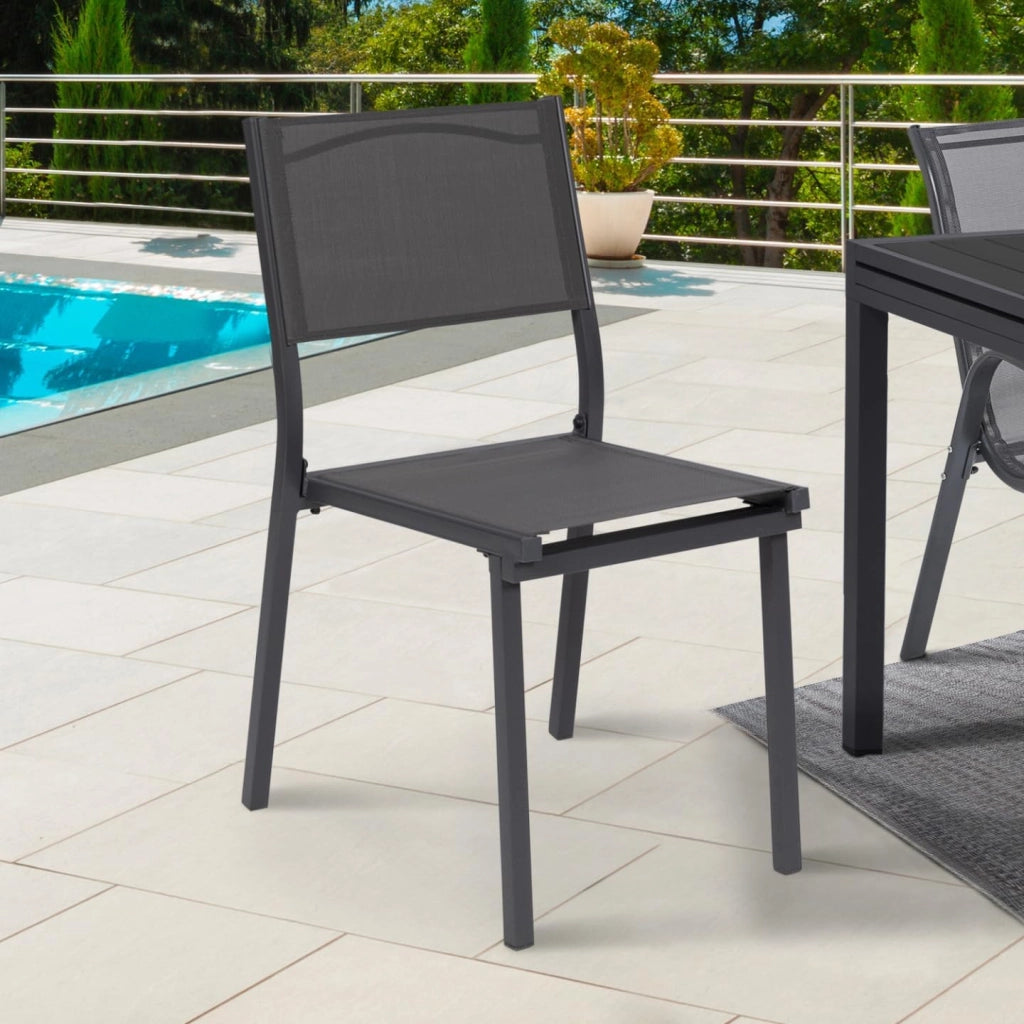 Set di 6 sedie da giardino impilabili OLBIA in metallo e textilene, grigio antracite