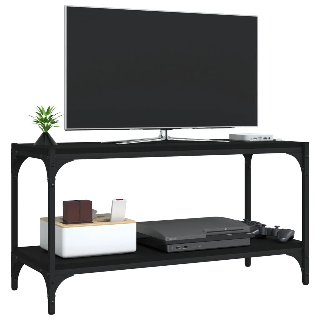 Mobile Porta TV Nero 80x33x41 cm in Legno Multistrato e Acciaio 819332