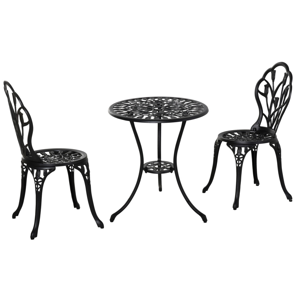 Set bistrot 3 pezzi con tavolo rotondo e 2 sedie pieghevoli; alluminio nero