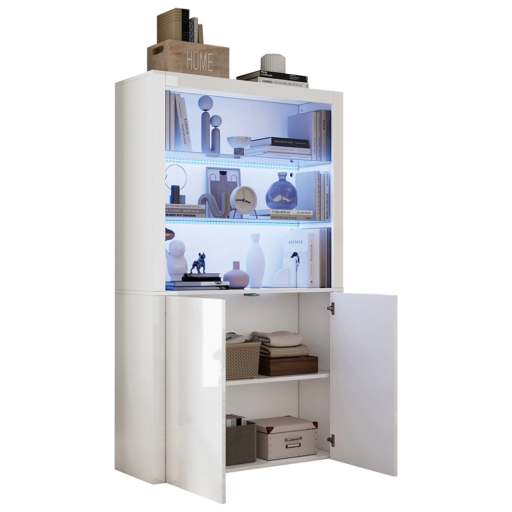 Buffet d'appoint per il soggiorno - Xylo - 100x35x170 cm - Vetro temperato, illuminazione LED