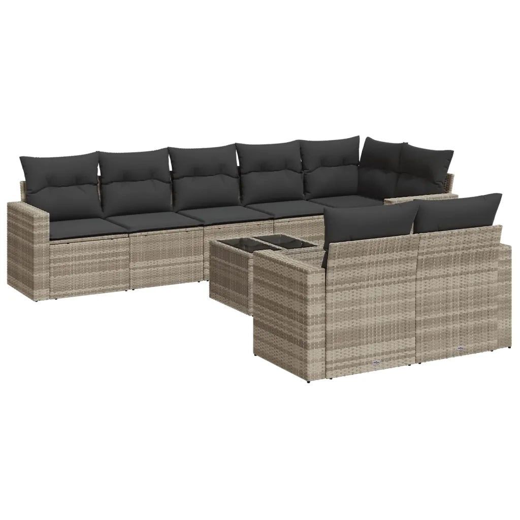 Set Divano da Giardino 9pz con Cuscini Grigio Chiaro Polyrattan