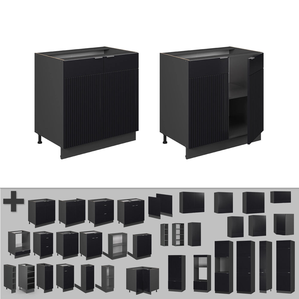 Mobile lavello cucina Fame-Line Nero rigato/Antracite 80 cm con ripiano, senza piano di lavoro Vicco