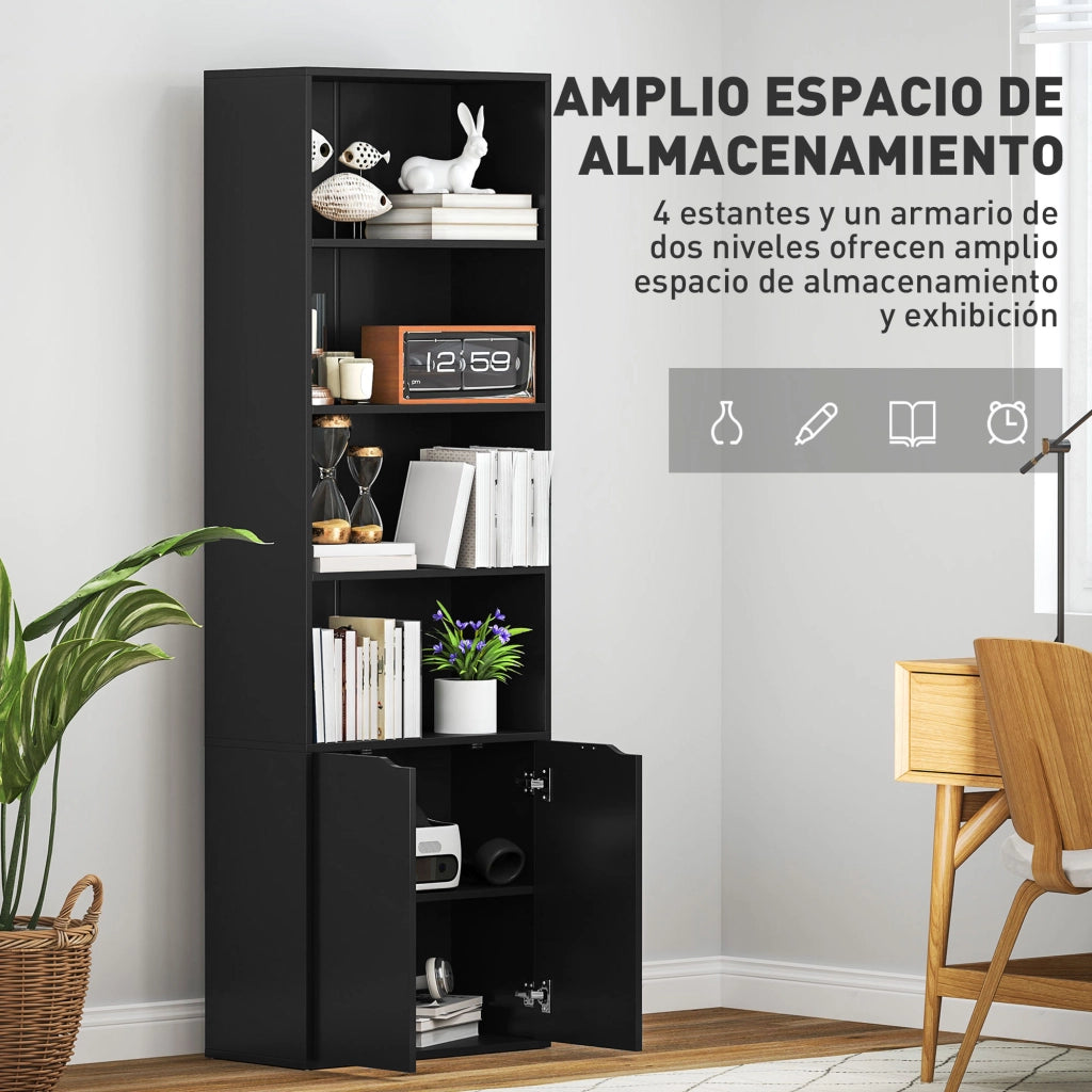 Libreria con Ante e Ripiani Aperti ¨C Zephmum ¨C Nero 59x29x180 cm