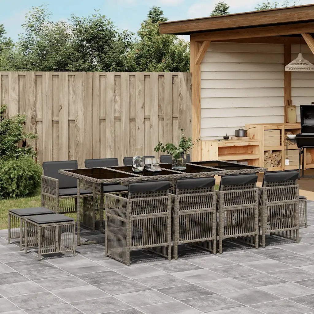 Set da Pranzo da Giardino 13pz con Cuscini Grigio in Polyrattan 3210980