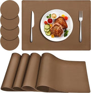 Set di 4 Targhe da Tavolo in Pelle Lavabile e Confezioni per Bere con Impermeabilizzazione e Aderenza Antiscivolo