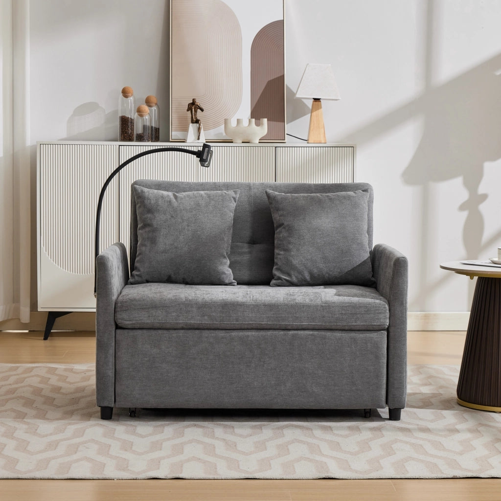Divano convertibile con porta USB e supporto tablet in tessuto lino spazzolato per studio grigio 109 × 72 × 83,5 cm