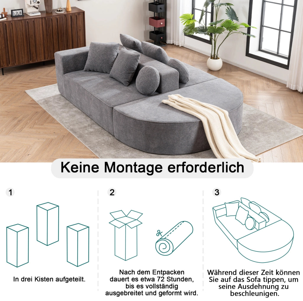 DIVANO MODULARE LETTO in Chenille Grigio senza montaggio