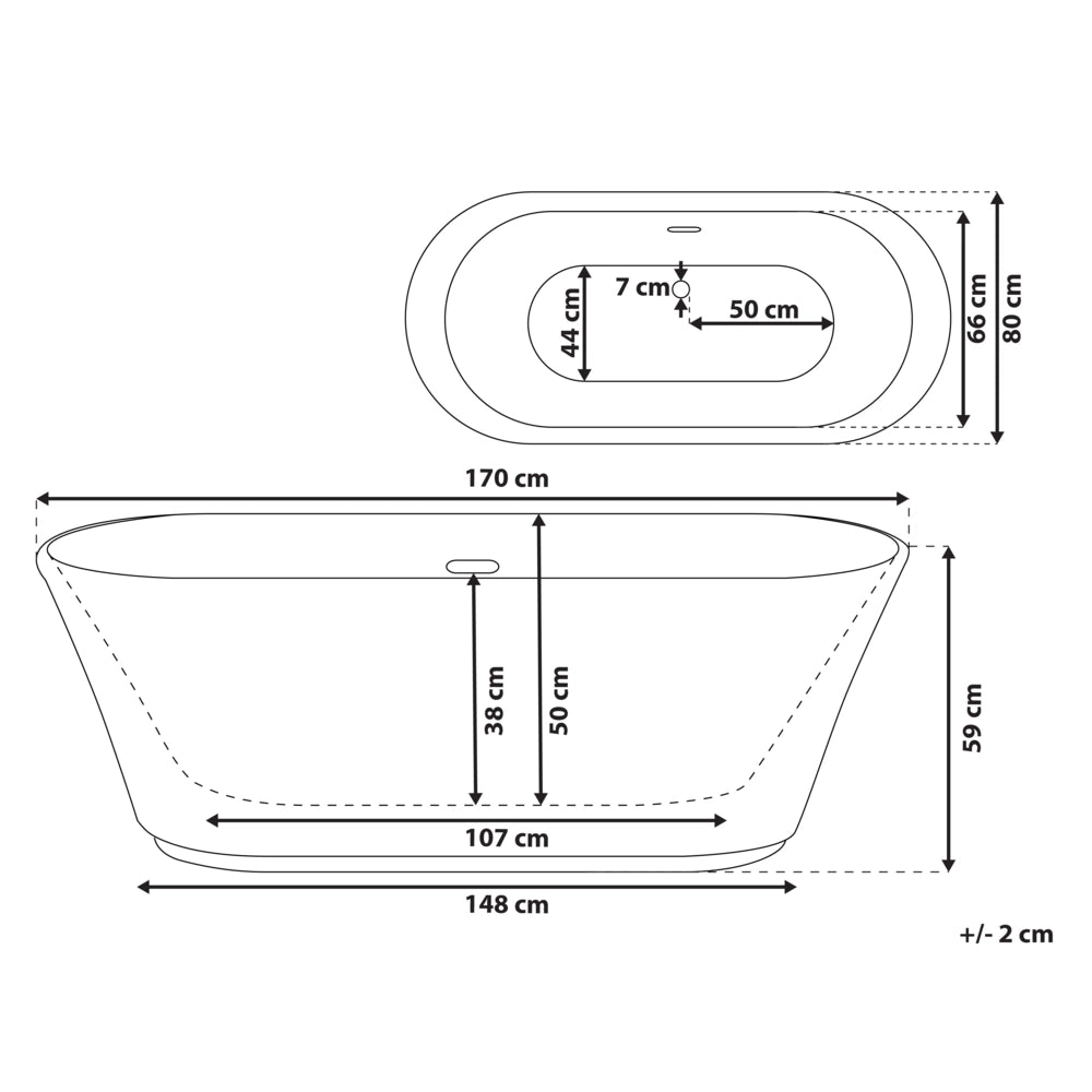 Vasca da bagno freestanding bianco sanitario ovale in acrilico singolo 170 x 80 cm dal design moderno