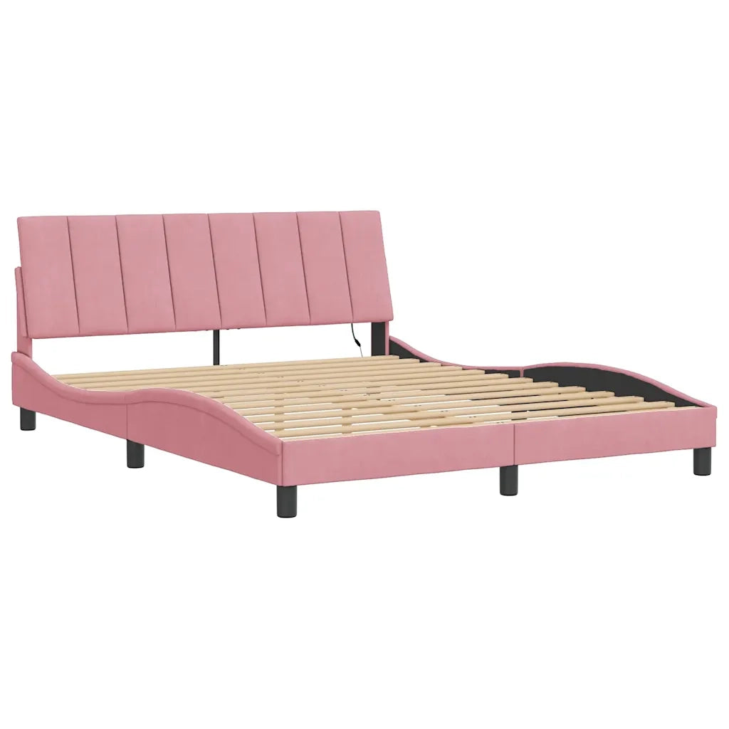 Giroletto con LED senza Materasso-Struttura Letto Hanko Rosa 160x200 cm in Velluto