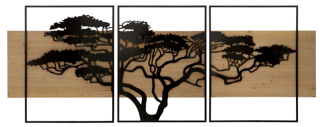 Pannello da Muro Lagos Ferro e Wood Set 3pz 204x2x80 cm in Ferro e MDF Nero e Marrone