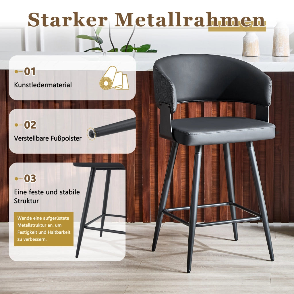 Sedia da pranzo imbottita in PU con schienale ergonomico e braccioli, struttura in metallo nero 82.0 × 46.0 × 56.0 cm