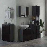 kleankin Mobiletto Bagno 2 Ante in Legno con 3 Ripiani e Chiusura Ammortizzata, 60x30x82cm, Nero