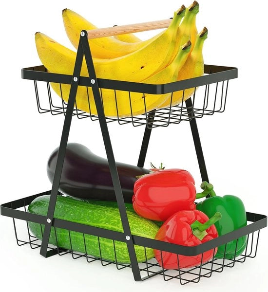 Fruitiera metallica a doppia lastra per cucina – Soluzione di stoccaggio spaziale per frutta, snack e altro