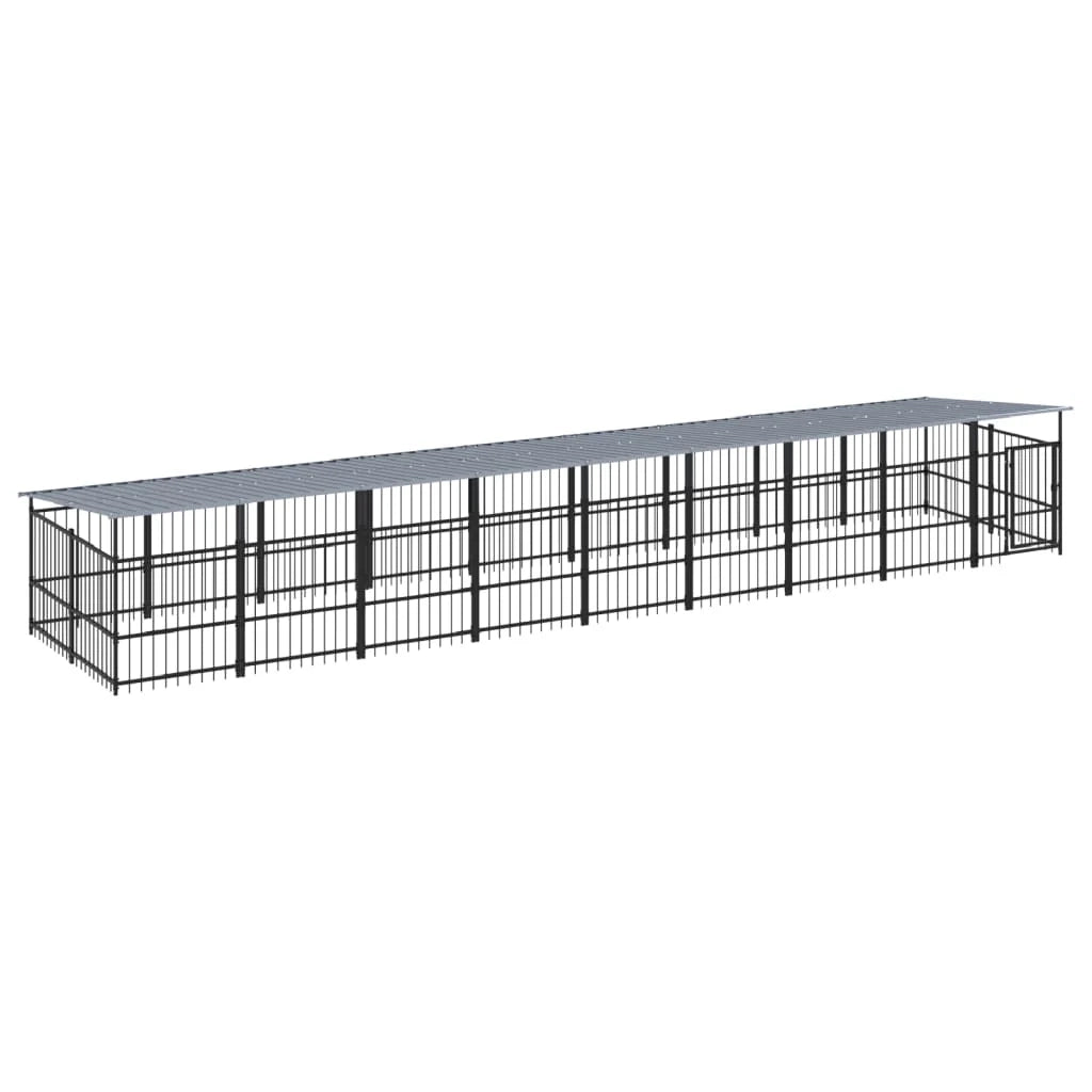 Cuccia gabbia per animali da esterno pac con tetto per cani in acciaio 16,89 m² nero 02_0041750