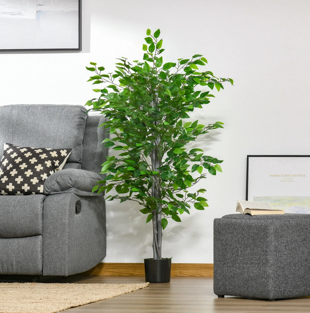 Ficus artificiale 135 cm in plastica verde in vaso nero senza montaggio per interno esterno