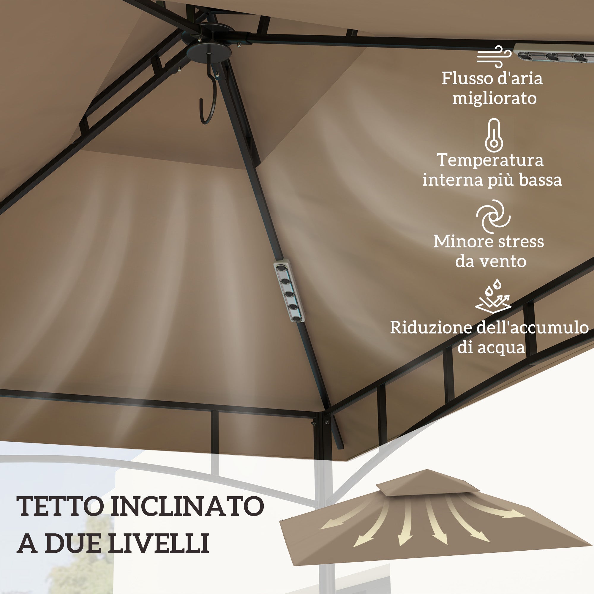 Copertura per Gazebo da Giardino 244x152 cm a 2 Livelli in Poliestere 160gsm Cachi