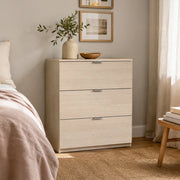 Cassettiera Rea, Settimanale moderna a 3 cassetti, Mobile ComÒ² basso per camera da letto, Mobile Settimanale, cm 77x38h80, Rovere