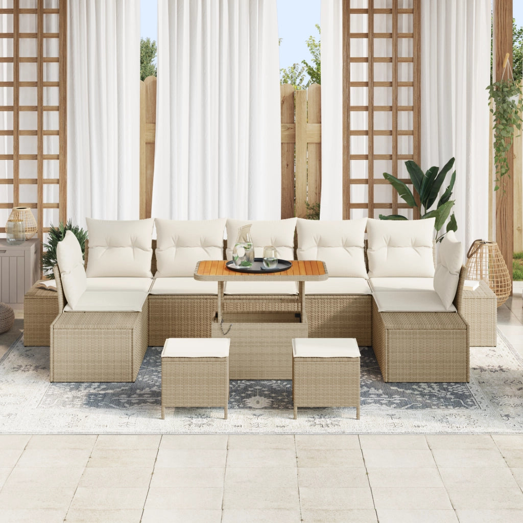 Set divani da giardino 10 pezzi con cuscini Beige Polyrattan Acacia