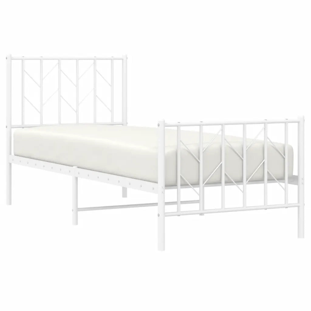 Letto singolo | Letto per adulti | Giroletto con Testiera e Pediera Metallo Bianco 75x190 cm