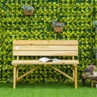 Panchina da Giardino in Legno 2 Posti a Doghe con Schienale Alto, 116x56x80cm, Colore Naturale