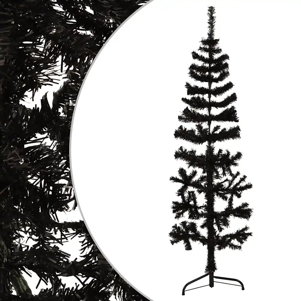 Albero Natale Artificiale Sottile a MetÃ  e Supporto Nero 120 cm