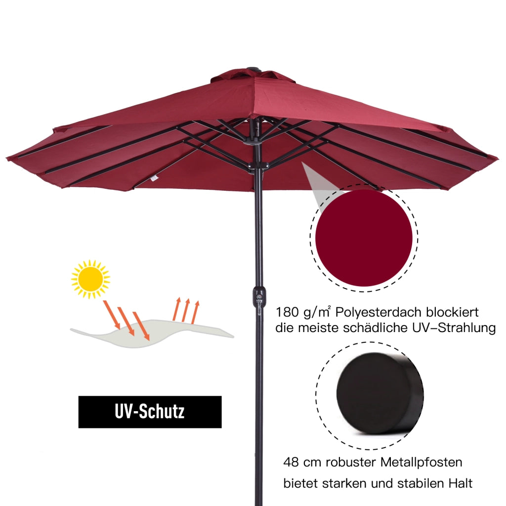 Parasole da giardino ovale 455 x 270 cm doppio modello da mercato e patio con manovella colore rosso vino