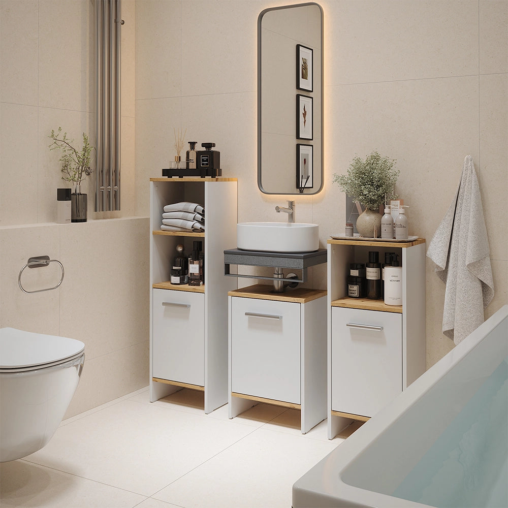 Vicco Mobile sottolavabo per bagno Rovere bianco/dorato 38.2 x 57 cm con la porta