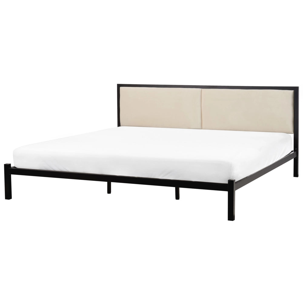 Struttura del letto in metallo Nero e Beige 180 x 200 cm imbottita a doghe minimalista