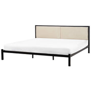 Struttura del letto in metallo Nero e Beige 180 x 200 cm imbottita a doghe minimalista