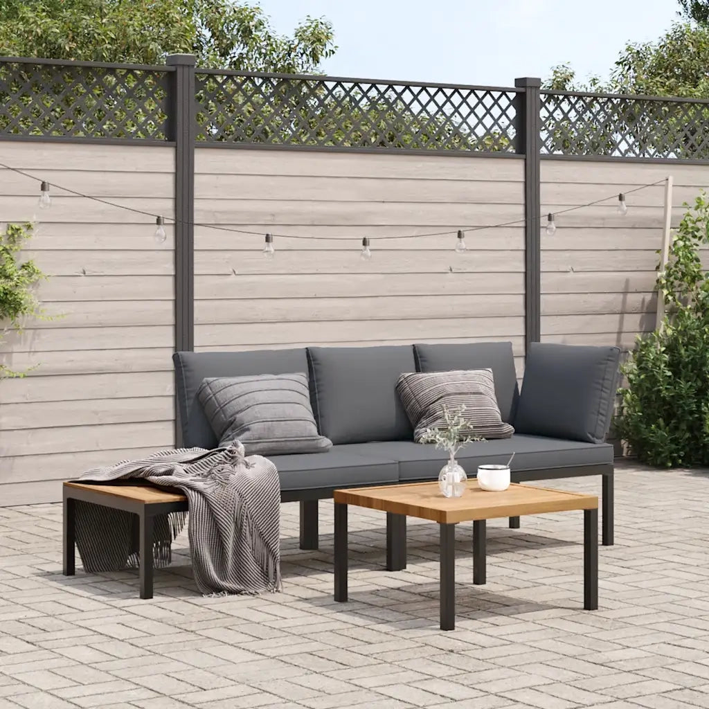 Set Divani da Giardino 3 pz con Cuscini in Alluminio Nero 3283683
