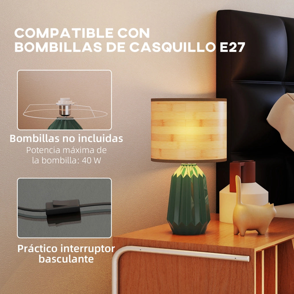 Lampada da Tavolo Retro ¨C zephmum ¨C Verde e Legno Naturale
