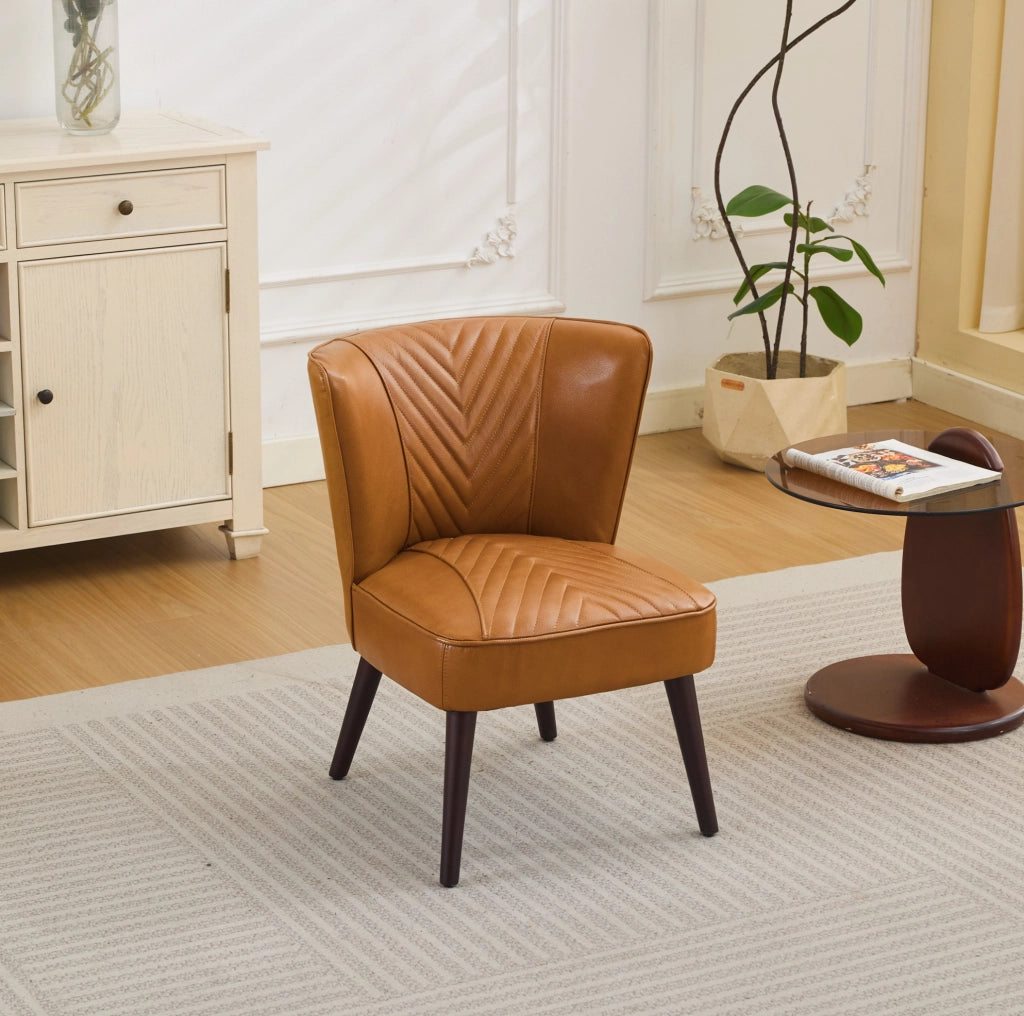 Poltrona lounge 56x62x72 cm marrone chiaro, senza braccioli, in pelle e legno