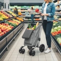 Carrello della Spesa Pieghevole da 46 L 3 in 1 con 6 Ruote, Borsa Termica e Manico Regolabile 44x58x100 cm Grigio
