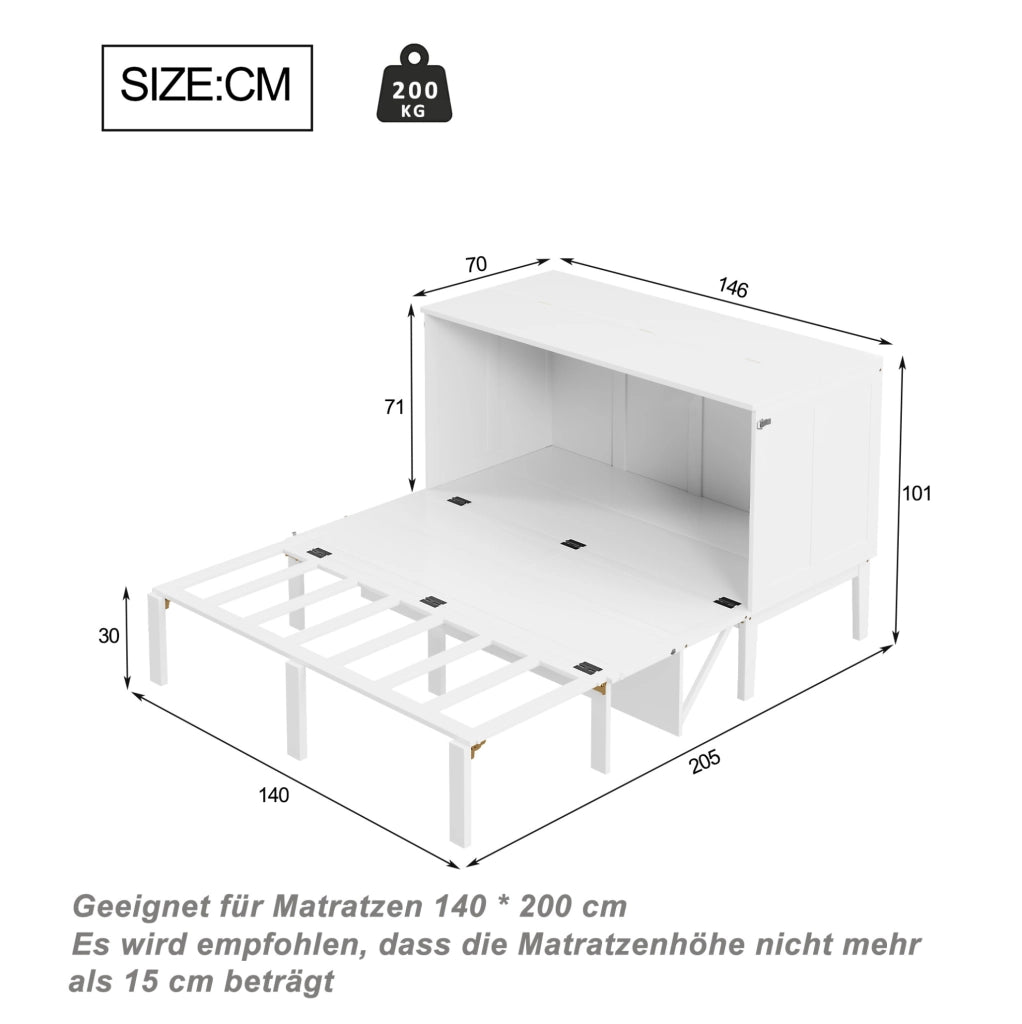 Letto a scomparsa verticale 140x200 cm con struttura salvaspazio e rete a doghe