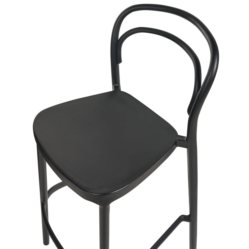 Set di 2 sedie da bar in plastica nera moderna resistente alle intemperie per uso interno ed esterno