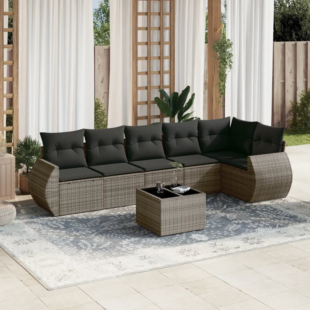 Set Divani da Giardino 7 pz con Cuscini Grigio in Polyrattancod mxl 88532