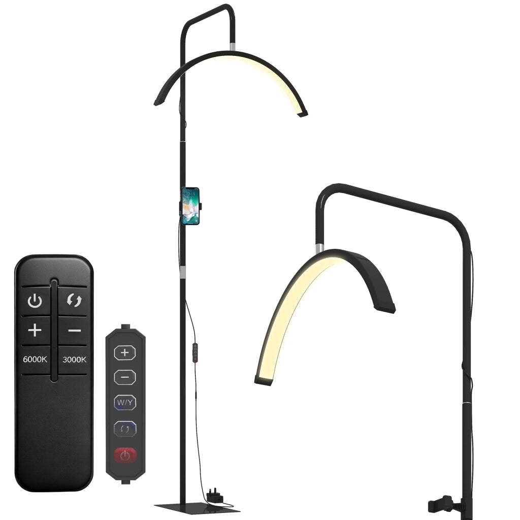 Lampada da Terra LED con Testa a Mezza Luna, Altezza e Temperatura Colore Regolabili, Telecomando, Nero