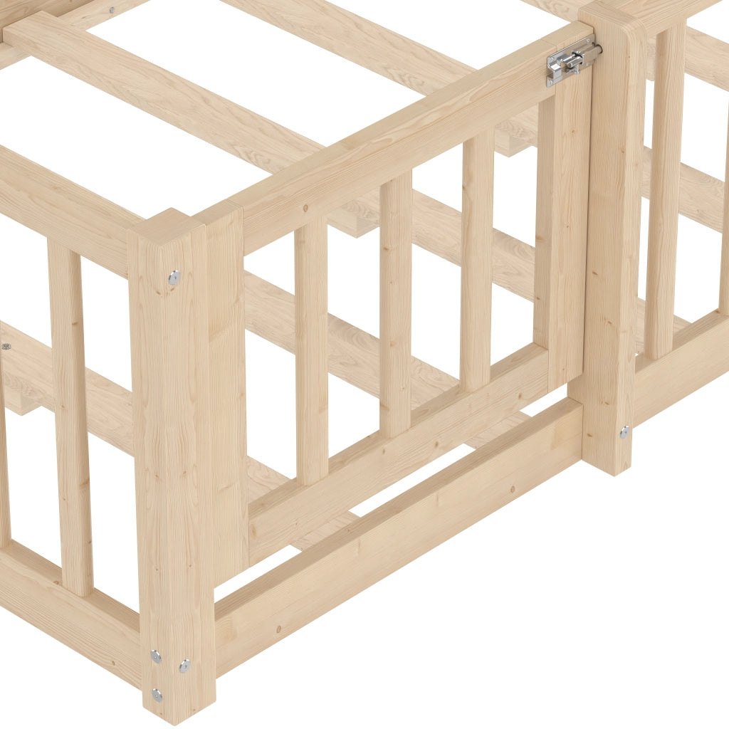Letto a Casetta 90 × 190 cm; Singolo con Sponda con Chiusura; senza Materasso; Pino e MDF; Naturale