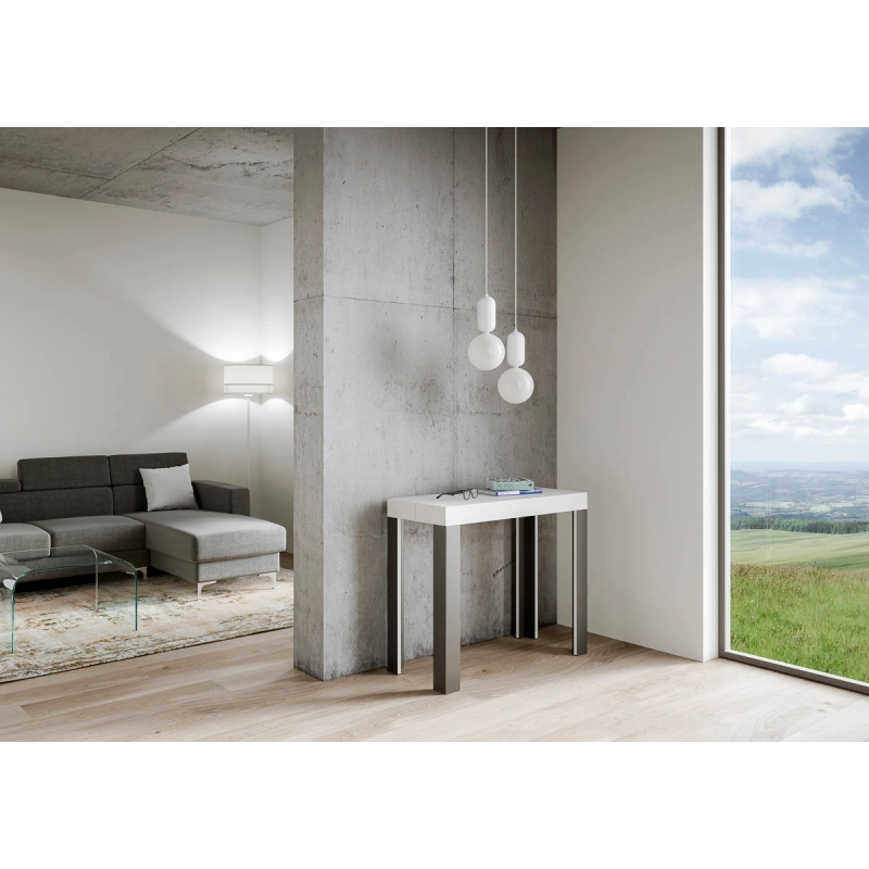 Consolle allungabile 90x40/196 cm Linea Small telaio Antracite - Bianco Frassino