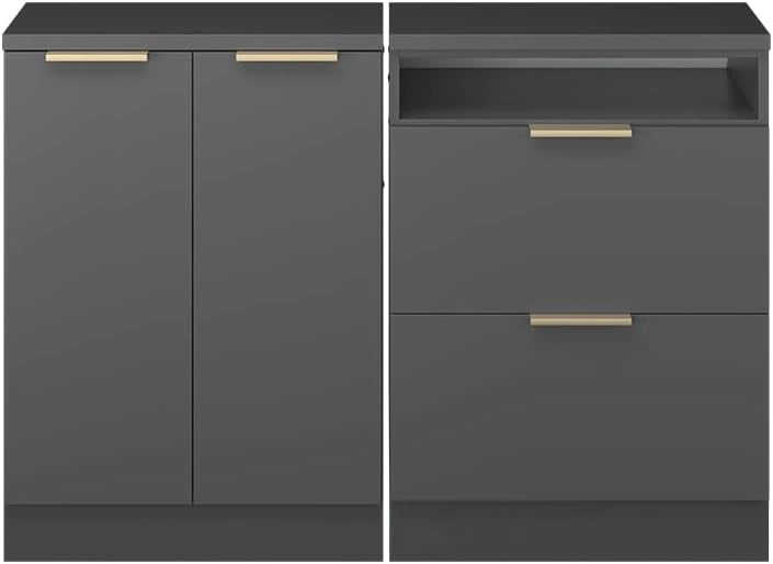 Set di mobili sottotetto Rion, Antracite-oro, 120 cm Set di 2 carcasse armadio profondità 60 cm, adatto per il salvaspazio sotto tetti spioventi
