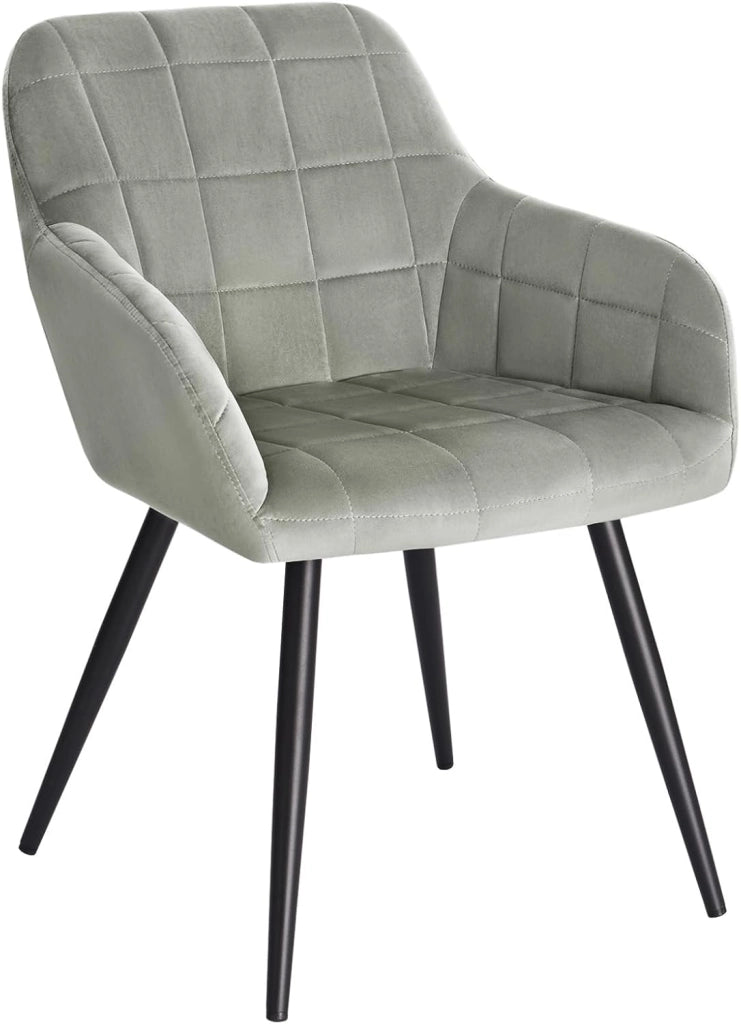 Sedia per Sala da Pranzo Imbottita, Poltroncina in Velluto,Sedia da Cucina con Braccioli e Schienale, Gambe in Metallo, moderne,Grigio, BH93gr-1