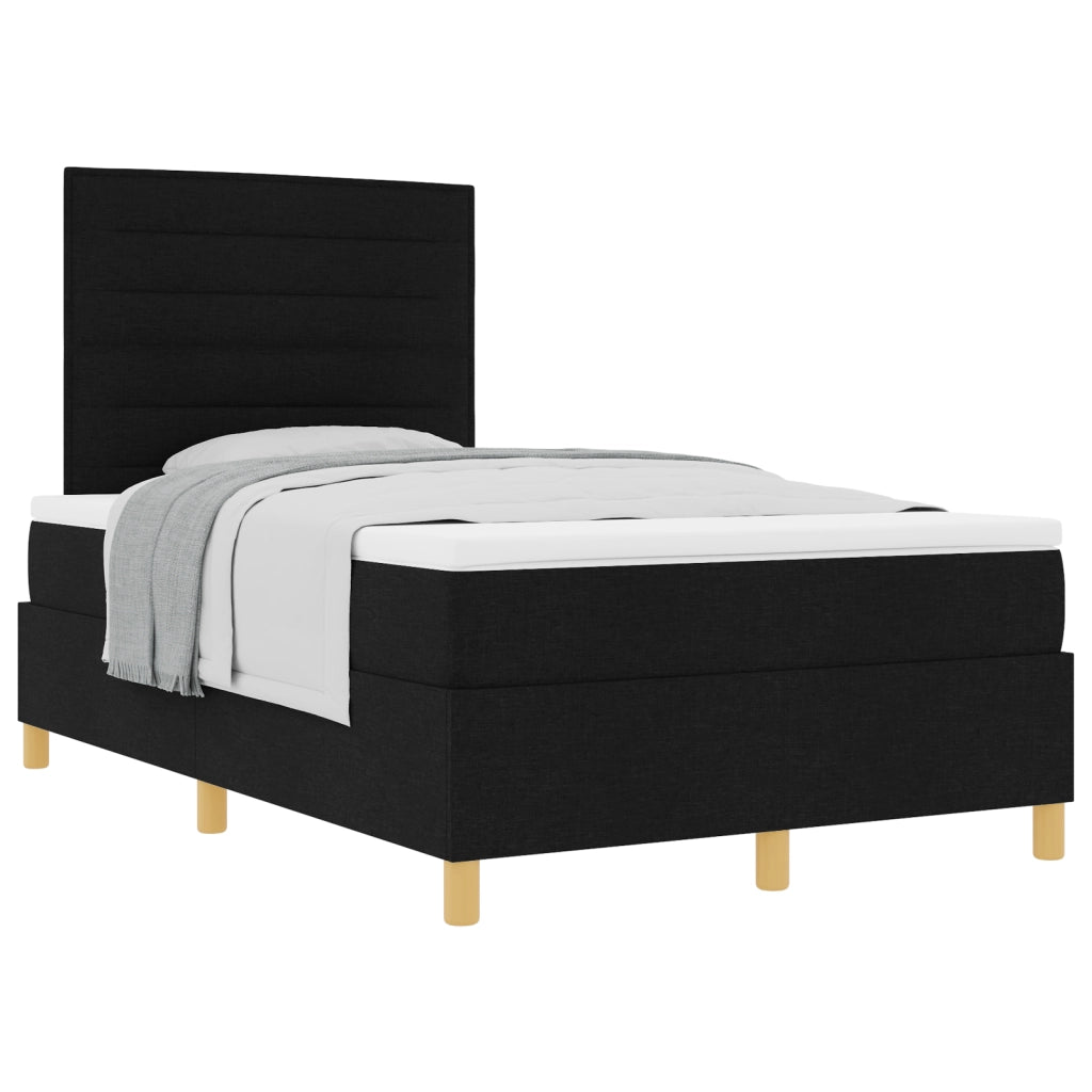 Letto con box spring e materasso nero di tessuto matrimoniale piccolo