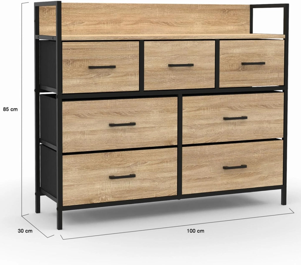 Baúl de tela de 7 cajones UTAH 100 cm mueble de almacenamiento de diseño industrial
