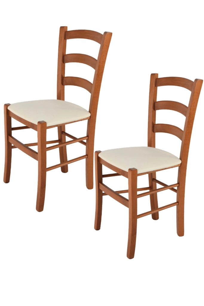 Set 2 Sedie Venice Tommychairs, struttura in faggio verniciata in color ciliegio e seduta rivestita in tessuto avorio