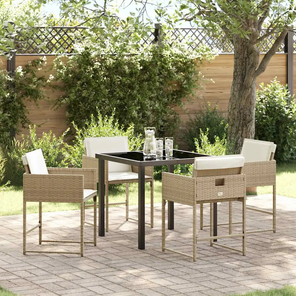 Set da Pranzo per Giardino 5 pcs Beige polyrattan