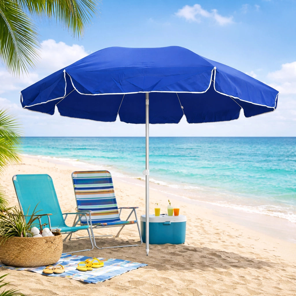 Ombrellone Mare Spiaggia 240 cm Antivento Alluminio UV50+ Inclinabile con Custodia e Trivella