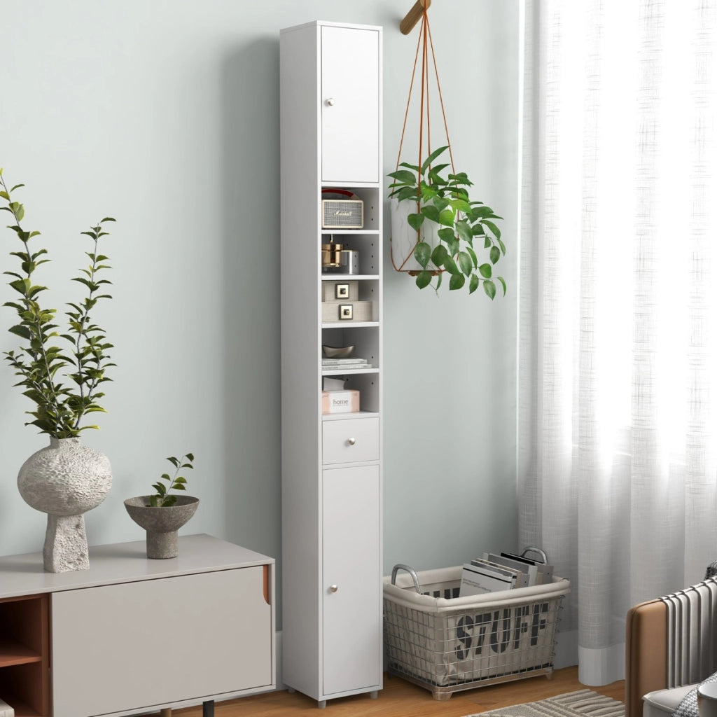 Mobile colonna da bagno con 2 ante 1 cassetto e 5 ripiani regolabili-Colonna bagno da terra salvaspazio Bianco