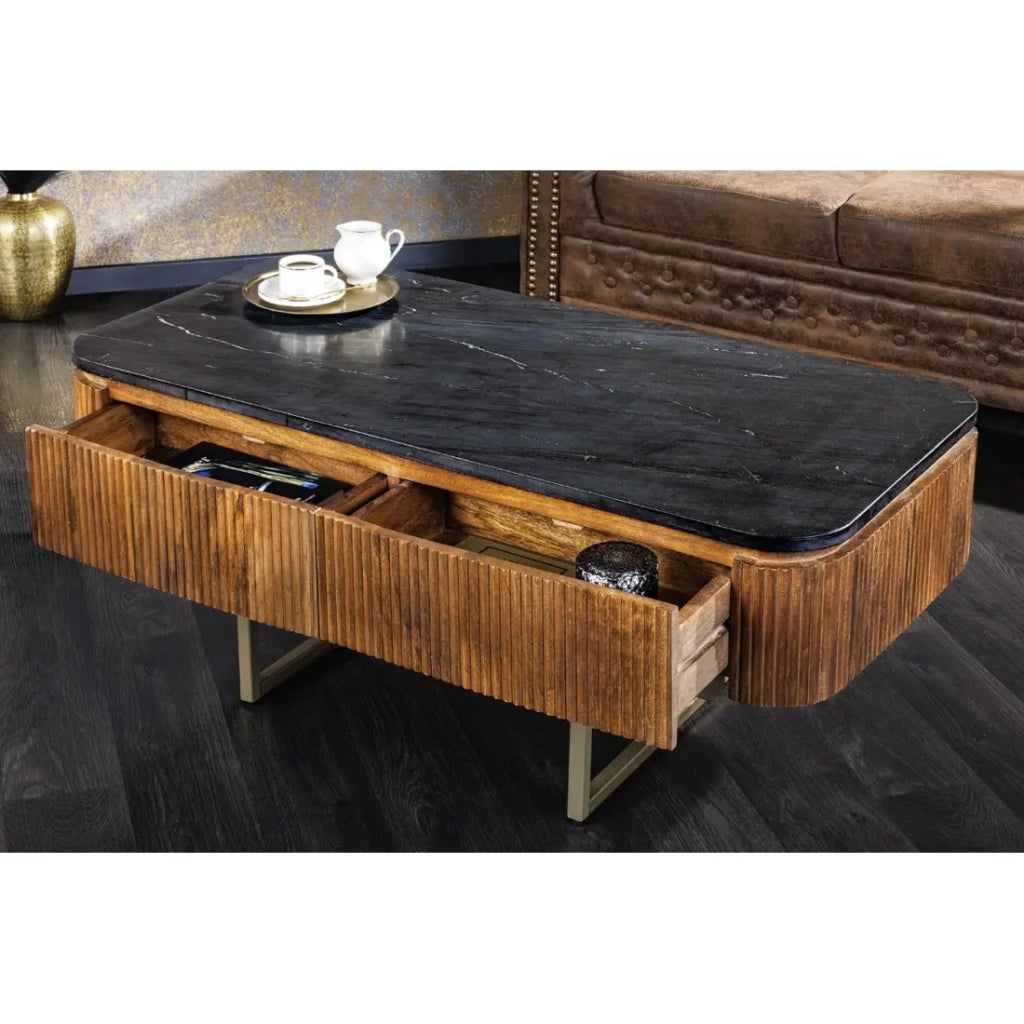 Tavolino basso rettangolare ORION 110 cm in legno di mango massiccio e marmo nero